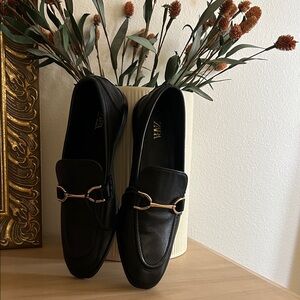 Zara Woman’s Black Loafers with Gold Accent